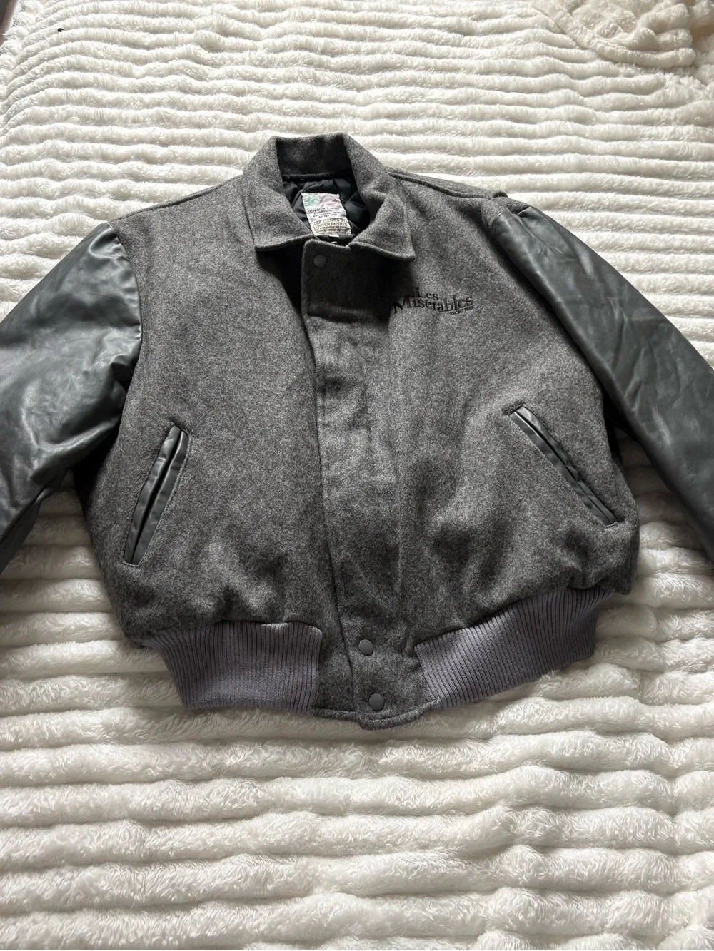 Vintage Les Miserables Varsity Jacket XL Gray Wool Leather